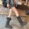 Gray Snow Boots Women's 2025 Winter New Thick-soled Heightening Piled Thickened Long-tube Snow Cotton Shoes