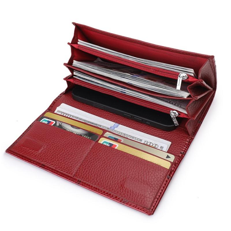 Женский длинный кошелек из натуральной кожи Магнитная застежка Кожа коровы Женские кошельки для мелочи Модные высококачественные кошельки Женский кошелек для денег Женская сумка-клатч