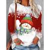 Women's T Shirt Crew Neck Long Sleeve Tunic Holiday Sweatshirt Snowman Print Color Block Red