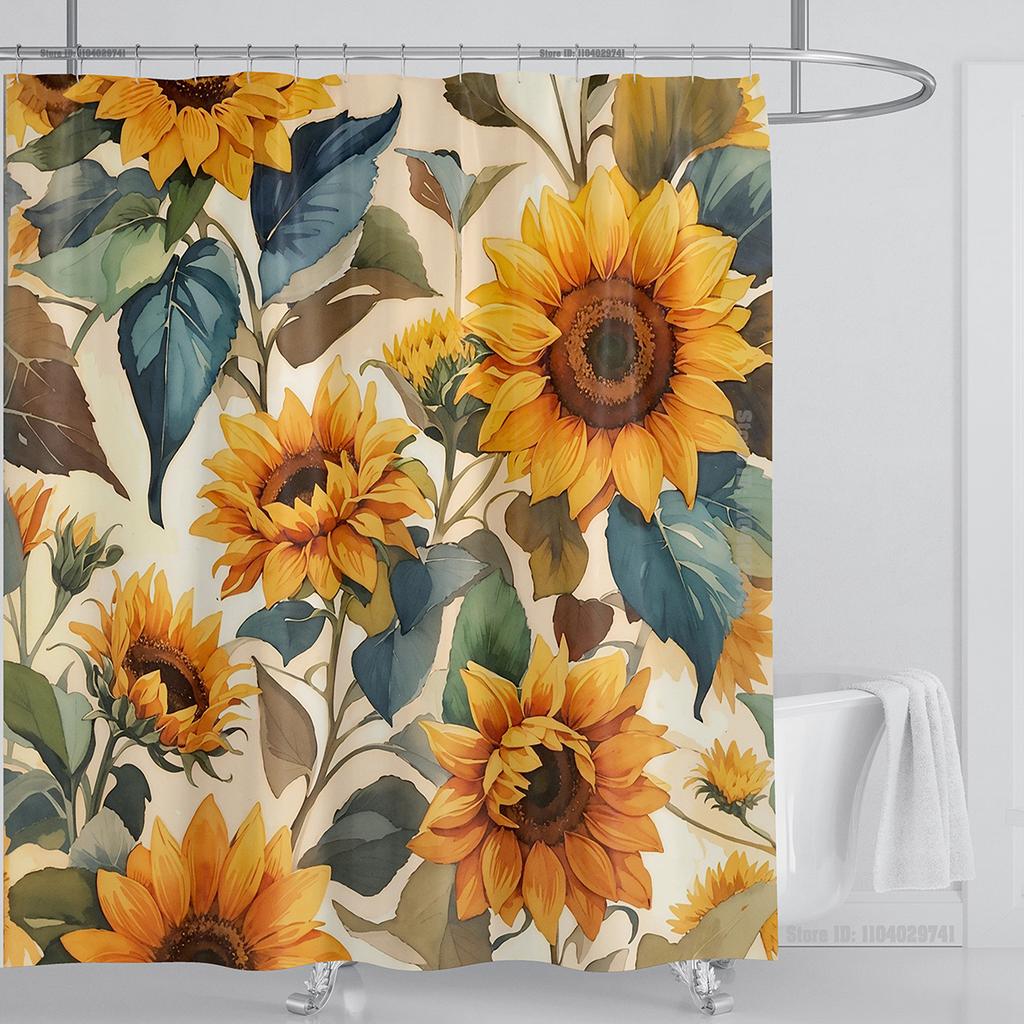 Sunflower Flower Shower Curtain Waterproof Shower Curtain Polyester Fabric 3D Printed Curtain Bathroom Decoration With Hooks