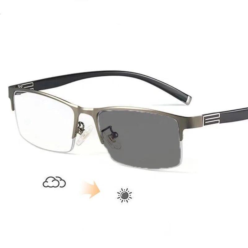 Trendy Business Photochromic Myopia Glasses for Male Men's Vintage Half Frame Anti-blue Eyewear Smart Color Changing Sunglasses
