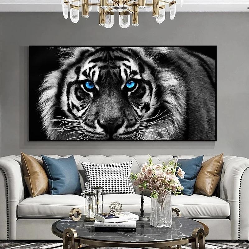 Modern Animals Blue Eye Tiger Head Canvas Paintings Posters and Prints Wall Art Pictures for Living Room Home Decor Gift Idea No Frame