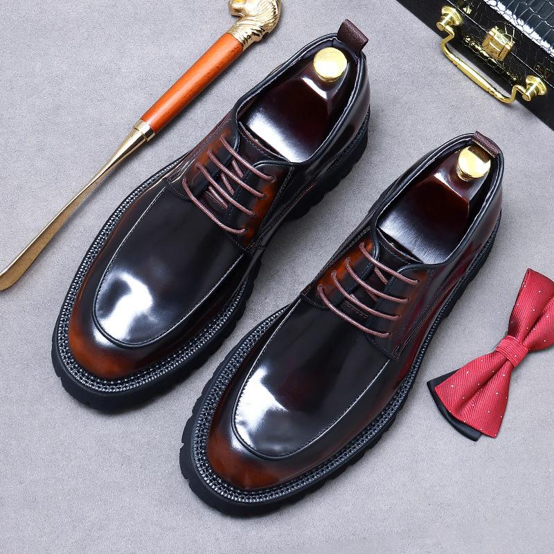 Italian Patent Leather Mens Dress Shoes Luxury Brand Handmade Fashion Platform Elegant Genuine Leather Wedding Oxfords Shoes Man