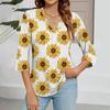 Women's V-neck Gradient Print Three-quarter Sleeve Fashion Top