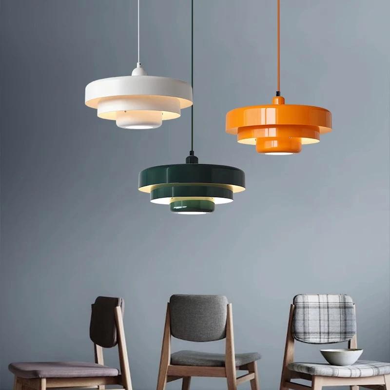 Nordic LED Pendant Light Macaron Carbon Steel Aluminum Red Orange E27 Illuminations For Bedroomm Restaurant Living Rooms Fixture