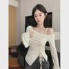 Off-Shoulder Drawstring Slim Fit Long-Sleeve Shirt for Women