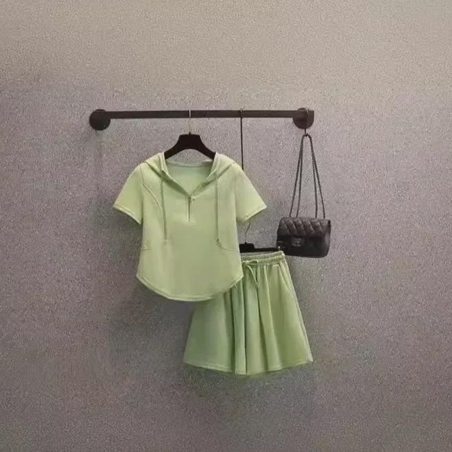 Plus Size Women's Loose Fit Summer Sports Set - Irregular T-Shirt & Wide-Leg Shorts