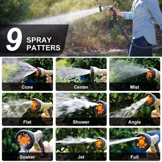 Garden Hose Nozzle Heavy Duty Metal Hose Nozzle with 9 Spray Patterns Leak-proof Water Sprayer with Anti-slip Handle for Cleaning Watering Car Washing