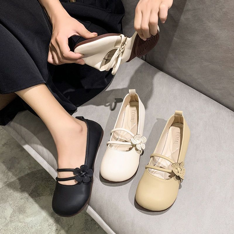 Spring New Fairy Style Flat Bottomed Shallow Mouth Bean Shoes with Soft Soles, Mary Jane Comfortable Women's Singles Shoes