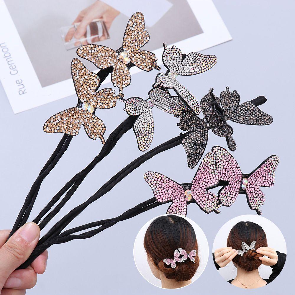 Crystal Handmade Butterfly Hair Clip Elegant Bud Hairpin Butterfly Shape Hairpins Bun Maker