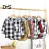 Kids Plaid Hooded Shirt Spring Fall Chest Pocket Button Closure Loose Causal Boys Girls Toddlers Children Long Sleeves Top Jacket