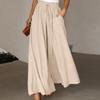 2024 Women's Solid Color Trousers Elastic Belt Wide Leg High Waist Long Culottes