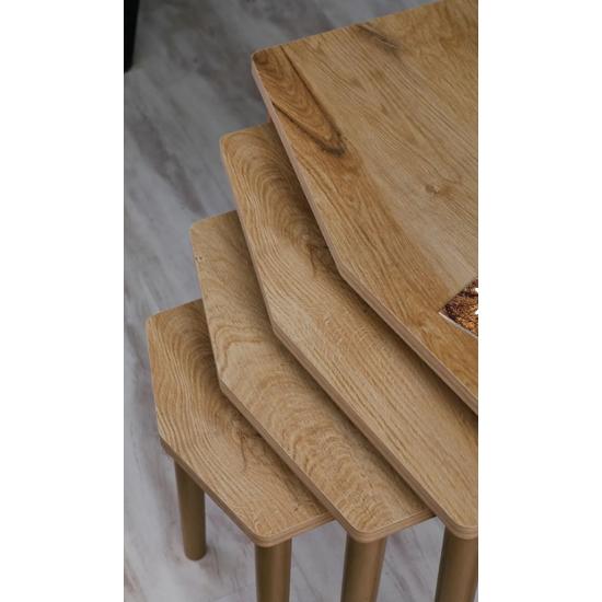 Karaca 4-Piece Nesting Table - Service Table - Side Table - Oak (RIVOLI)
