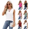 Summer Women's Suspender Vest Fashion Solid Color Jacquard Sexy V-neck Hollow Sleeveless Lace-up Vest with Bra Inside