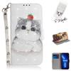 3D Painting Grey White Fat Cat Pattern Wallet PU Leather Case with For iPhone Samsung Umidigi Infinix  TECNO...Suitable for Over 900 Phone Models