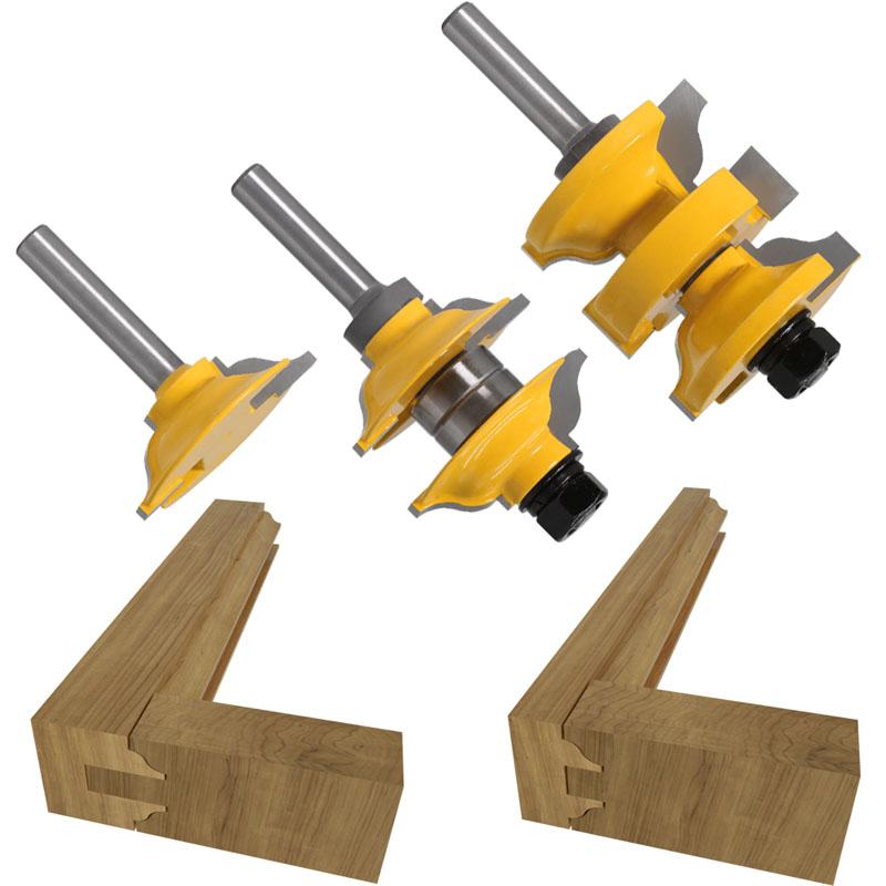 3pcs 8mm 12mm 1/2inch Shank Entry Interior Tenon Door Router Bit Set Ogee Matched R&S Router Bits Carving for Wood