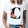 Casual Flowers Letters A-Z Graphics Women T-Shirts Summer Tees Short Sleeve O-Neck Female Tops Streetwear Y2K Clothes