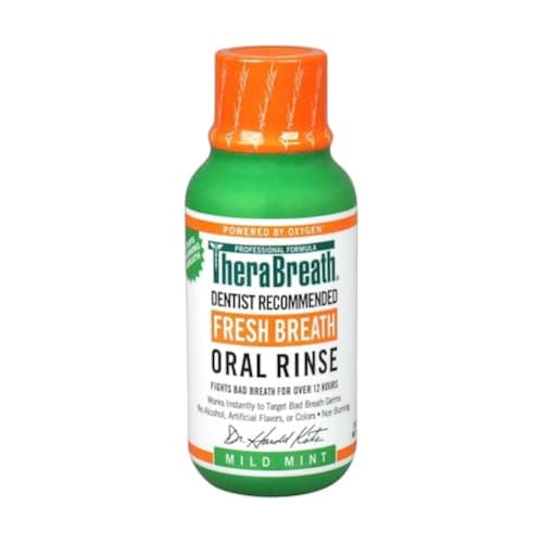 TheraBreath, Fresh Breath Oral Rinse, Mild Mint Flavor, Fresh Breath Wash Rinse, Mild Mint Mini Bottle, 3 Fl Oz (88.7 Ml)
