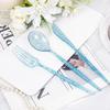 Rubtlamp 180 Pcs Blue Glitter Plastic Silverware Clear Blue Plastic Cutlery Heavy Duty Blue Plastic Utensils Set Disposable Blu
