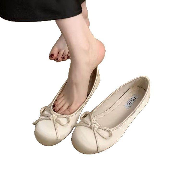 Shoes Flat-soled One-pedal Women's Face Round Head 2025 Grandma Spring Soft-soled Ballet Single Shoes New Satin