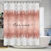 Блестящая шторка для душа цвета розового золота с персонализированным именем для декора ванной комнаты. Белый глиттер с принтом. Доступен набор с ковриком для ванной на заказ. о