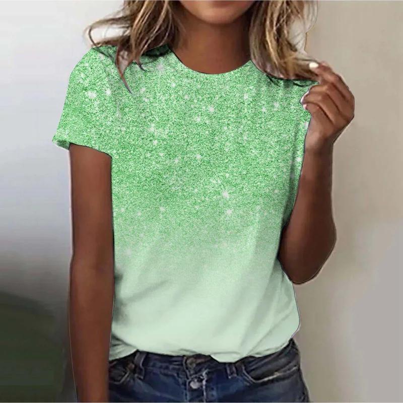 2025 Women's Street Trendy T-shirt Dreamy Star 3D Printed Short Sleeve Versatile Daily Casual Loose Round Neck Top Women's Wear