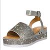 Spring and Summer New Large-size Muffin Women's Sandals Wind Multi-colored Rhinestone Thick-soled Buckle One-word Sandals Women