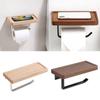 Wall-mounted Tissue Holder with Wood Tray Rustproof Toilet Paper Holder Bathroom Phone Storage Toilet Paper Dispenser
