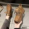 Flat Shoes Women's Leather Motorcycles Boots Round Toe Stitched Lace Up Thick Sole Women's Low Heel Shoes