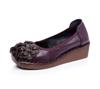 2024 Ethnic Style Cowhide Wedge Heels: Comfortable, Non-Slip, Floral Casual Shoes