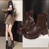 Fashion Heightening Platform Short Boots 2025 Autumn and Winter Round Head Middle Heel Back Zipper Versatile British Martin Boots Women's Boots