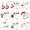 Women Fashion Christmas Series Cute Cartoon Dripping Oil Christmas Hat Moon Earring Necklace Bracelet Four-piece Jewelry