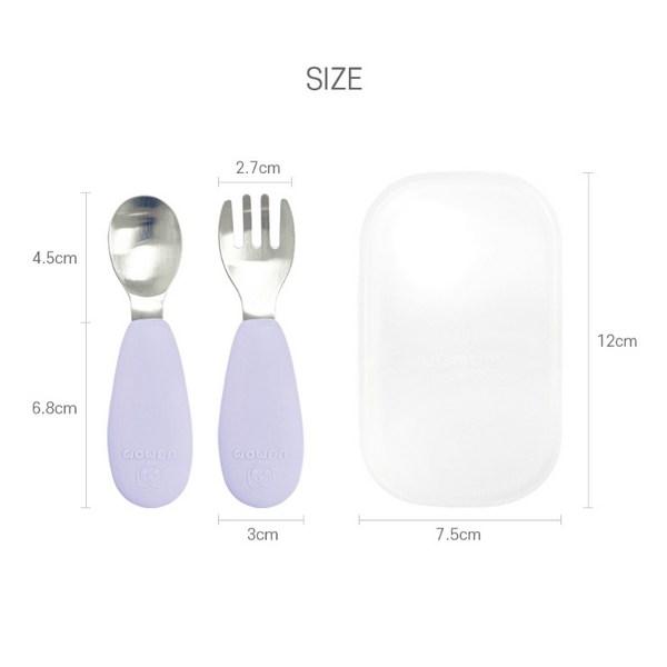 UBMom Infant Stainless Steel Silicone Handle Baby Food Spoon Fork Case Set, Chocolate Rice Cake (Choco), 1 Set, Korean Popular Tableware