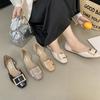 ~ Niche Design Sense Square Head Metal Buckle Shallow Mouth Single Shoes Women's 2025 New Outer Commuter Flat Shoes