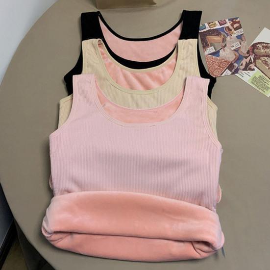 Winter Women Thermal Vest Seamless Plush Fast Temperature Lock Round Neck Slim Fit Elastic