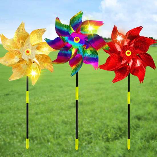 Reflective Pinwheels with Stakes Bird Repellent Wind Spinner Scare Birds Animals Away Multicolor Glittery Pinwheels for Garden Yard Lawn Porch