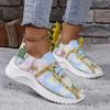 Fashion Women's Fashion Print Knitted Sneakers Lightweight Soft Sole Running Shoes for Women Breathable Slip On Tennis Shoes Plus Size