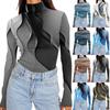 Women's Turtleneck Long Sleeve Shirts Printed Fall Fashion Basic Slim Fit Soft Thermal Tops