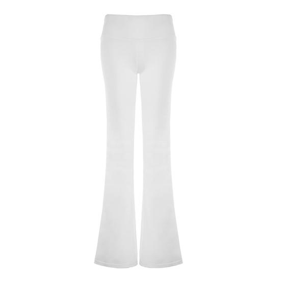 Women Flared Pants Elastic High Waist Solid Color Casual Trousers Basic Style Slim Fit Long Pants
