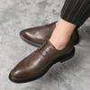 Fashionable Korean Casual Lace Up Comfortable Leather Shoes Brand Classic Black Men Pointed Carved Business Dress Leather Shoes