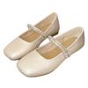 Mary Jane Women's Shoes New 2025 Popular Fashion Temperament Flat-bottomed Soft Leather Rhinestones Are Beautiful and Not Tired Feet