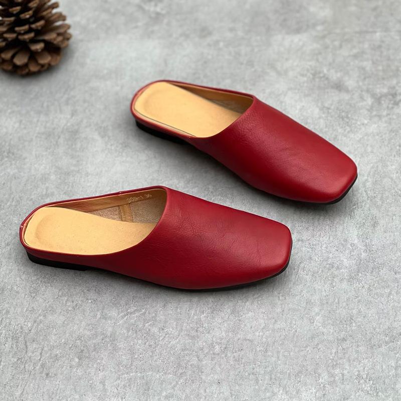 Fashion GKTINOO 2025 Summer New Genuine Leather Soft Sole Flat Slippers Retro Solid Color Versatile Women's Shoes Outside Slides
