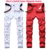 Men's Casual Big Hole Stretch Pants Slim Jeans Men's Multi Hole White Red Black Pants