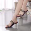 Rhinestone Flower Stiletto Heel Shoes Women's Summer New Thick Heel Shiny Beach Slippers Diamond Fashion Sandals