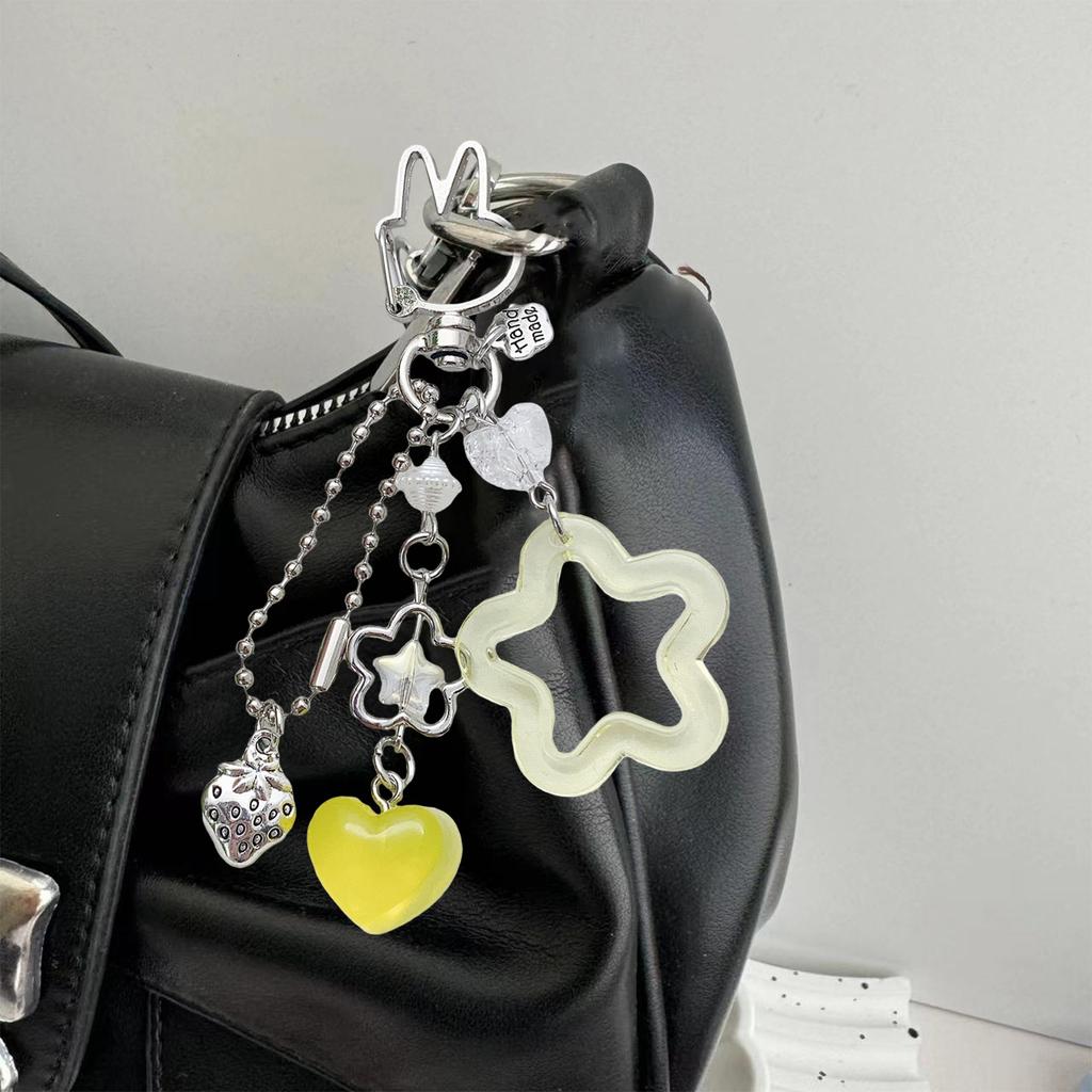 Handmade Five Pointed Star Keychain Durable Acrylic Alloy Bag Charm Accessory Lightweight Portable Keyring Decor