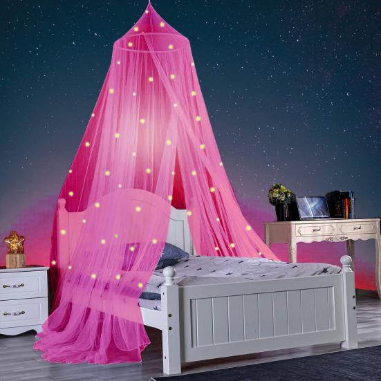 1 Set Dome Bed Canopy Foldable Glow-in-the-dark Polyester Stars Princess Canopy Bed Room Decor Household Supplies