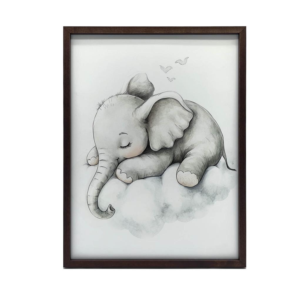 Plakat Senny Słonik Na Chmurze Plakat Senny Słonik Na Chmurze, 30X40 Cm, Rama Drewniana Jasny Dąb, Papier Matowy 230 Gsm