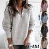 Women Zipper Lapel Solid Color Long Sleeve Loose Knitted Pullover Sweater Top
