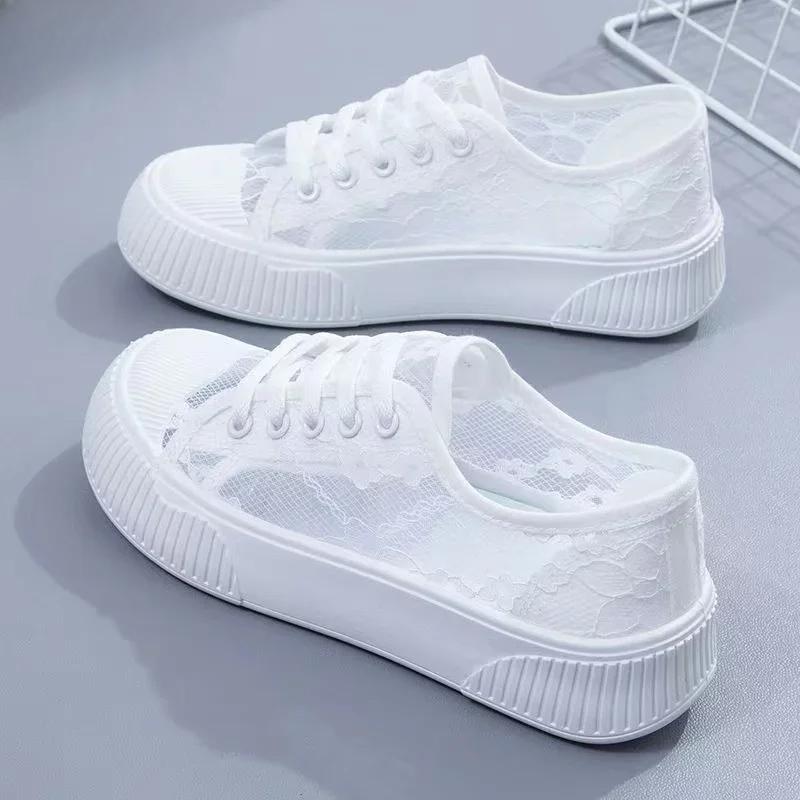 Summer Women Lace Casual Shoes Woman Breathable Mesh Sneakers Flats Platform Floral Loafers Comfort Shallow Walking Black Shoes