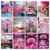 5D DIY Diamond Painting Pink Landscape Cross Stitch Full Drill Diamond Embroidery Mosaic Tree Handmade Home Decor